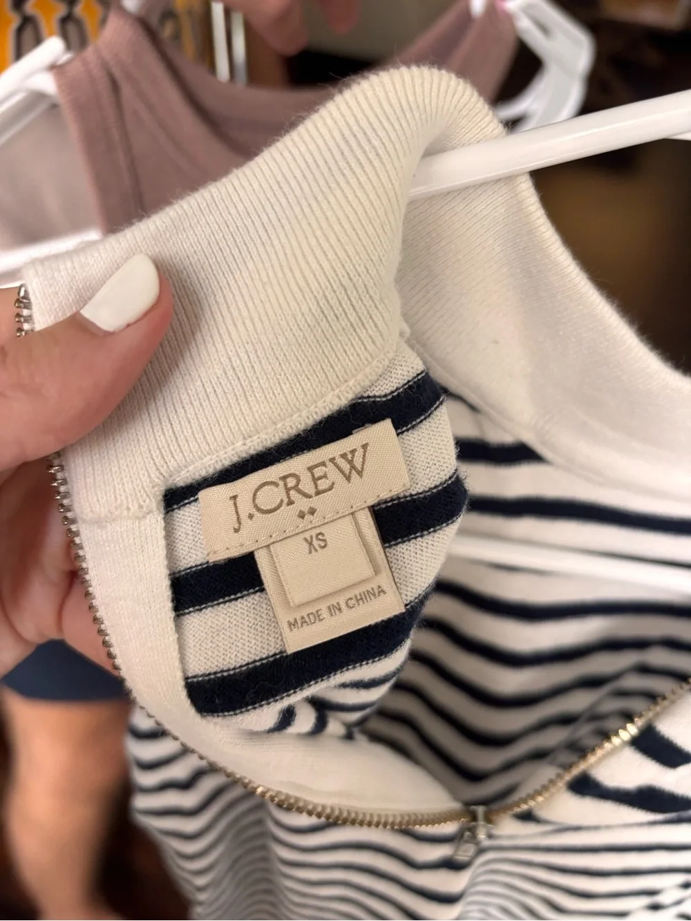 Jcrew Striped Sleeveless Zip Mock Neck Top - Navy & White